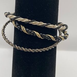 Bangle bracelet silver tone & black set of 3